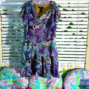 Signature by Robbie Bee purple & turquoise set with flirty ruffle skirt